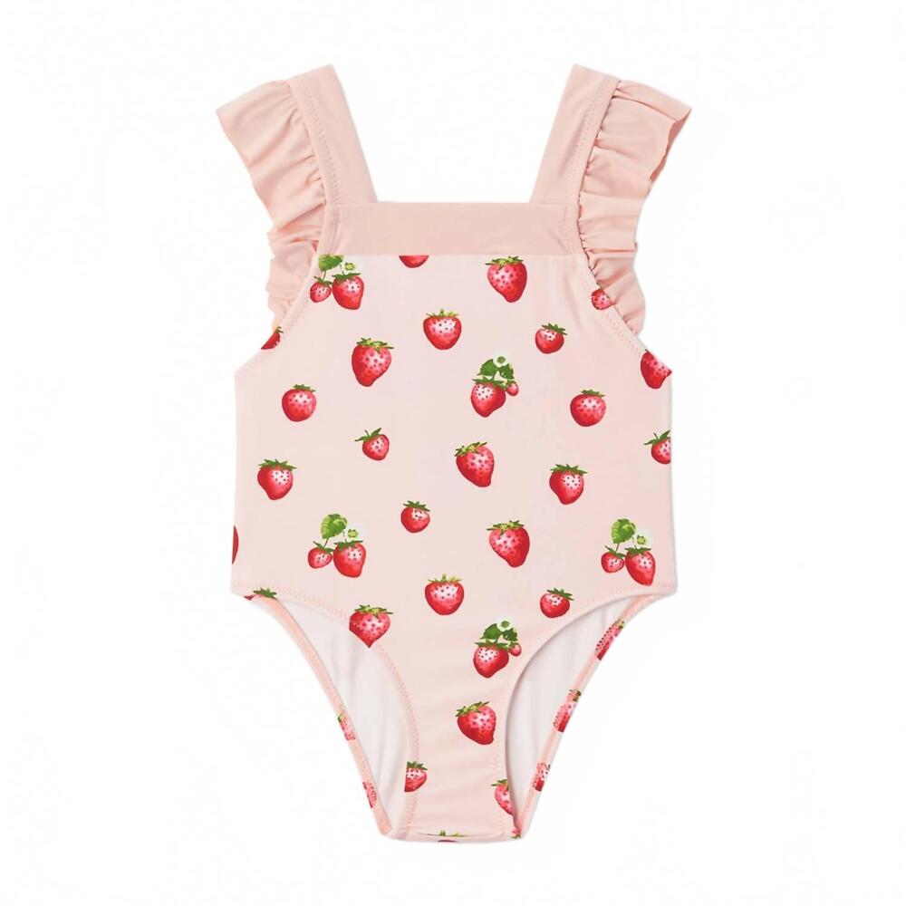 NEW MILKBARN kid's ruffle square neck swimsuit in strawberry